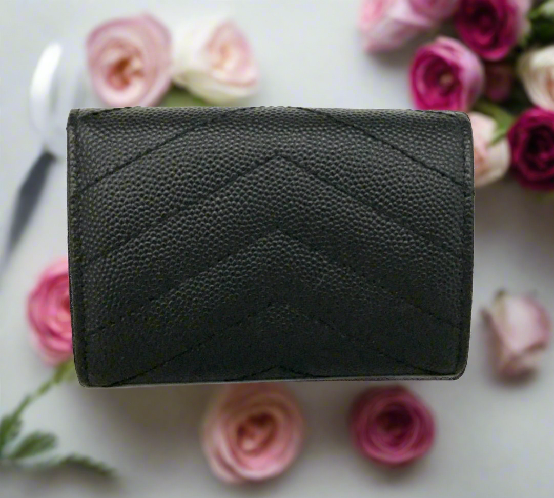 Saint Laurent Cassandra Quilted Leather Compact Trifold Wallet with COA