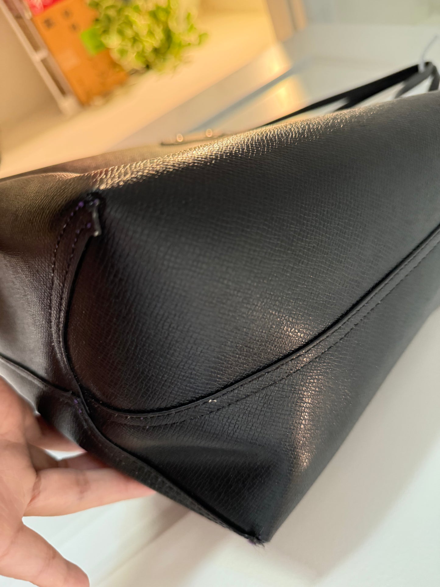 Coach Reversible City Tote with Pouch – Black & Purple Floral Interior – Like New