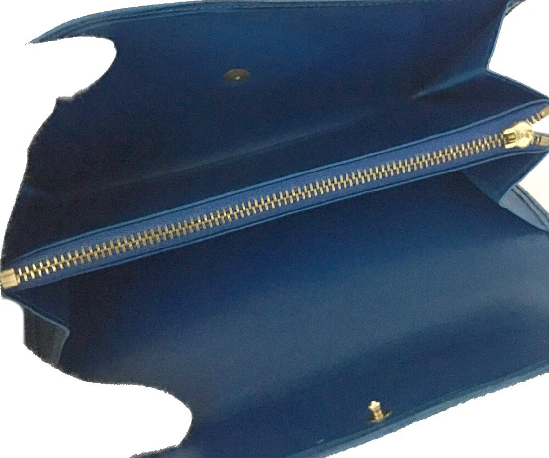 Louis Vuitton Epi Porte Feuille Sarah Blue Leather Long Bifold Wallet with COA