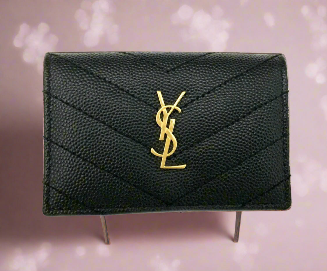 Saint Laurent Cassandra Quilted Leather Compact Trifold Wallet with COA