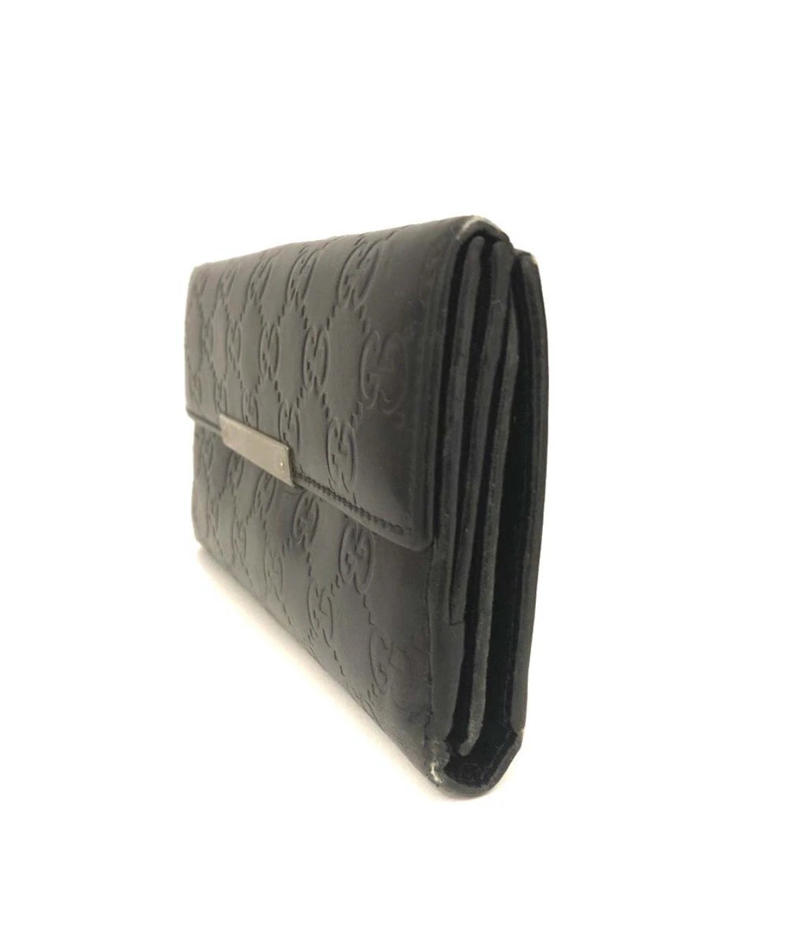 GUCCI Guccissima GG Logo Black Leather Long Bifold Wallet with COA