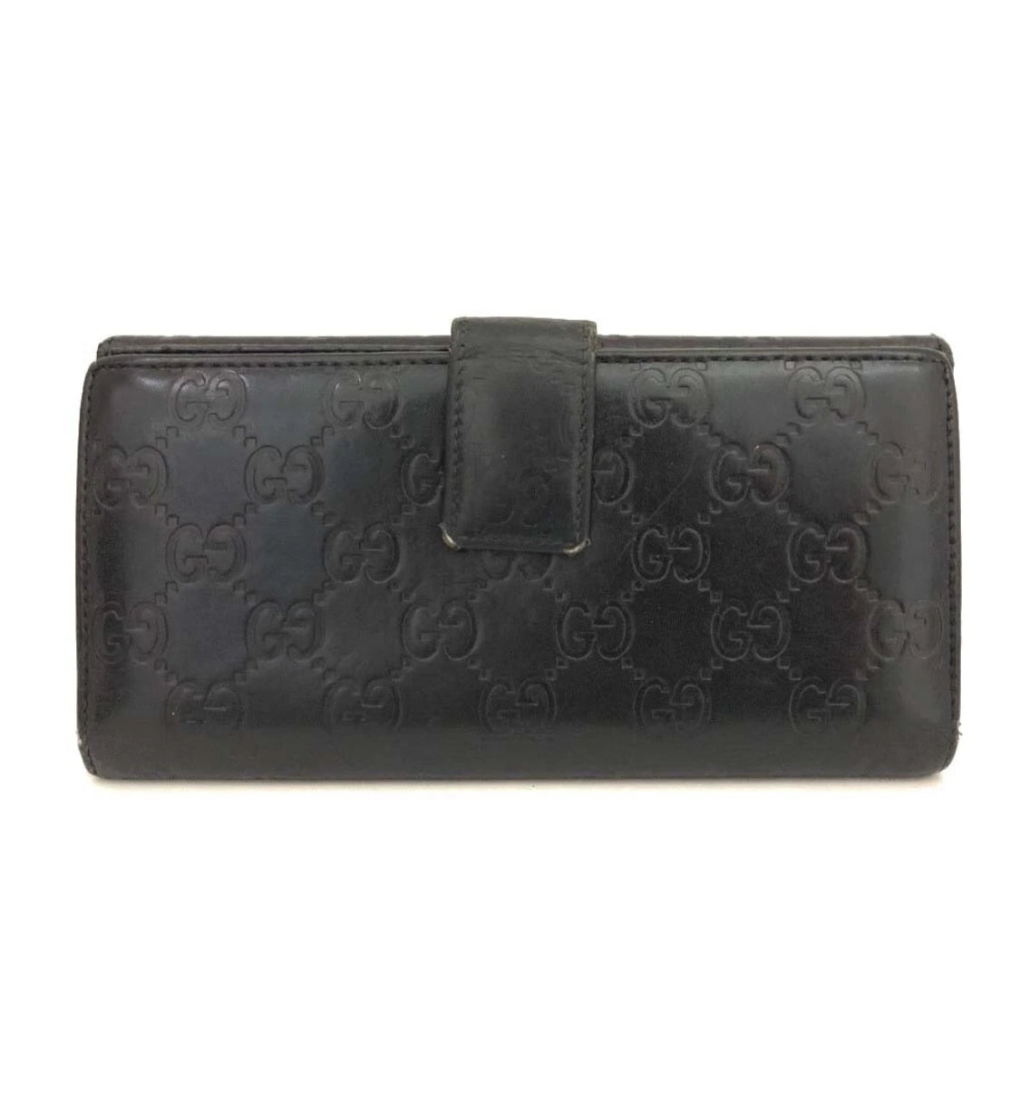 GUCCI Guccissima GG Logo Black Leather Long Bifold Wallet with COA