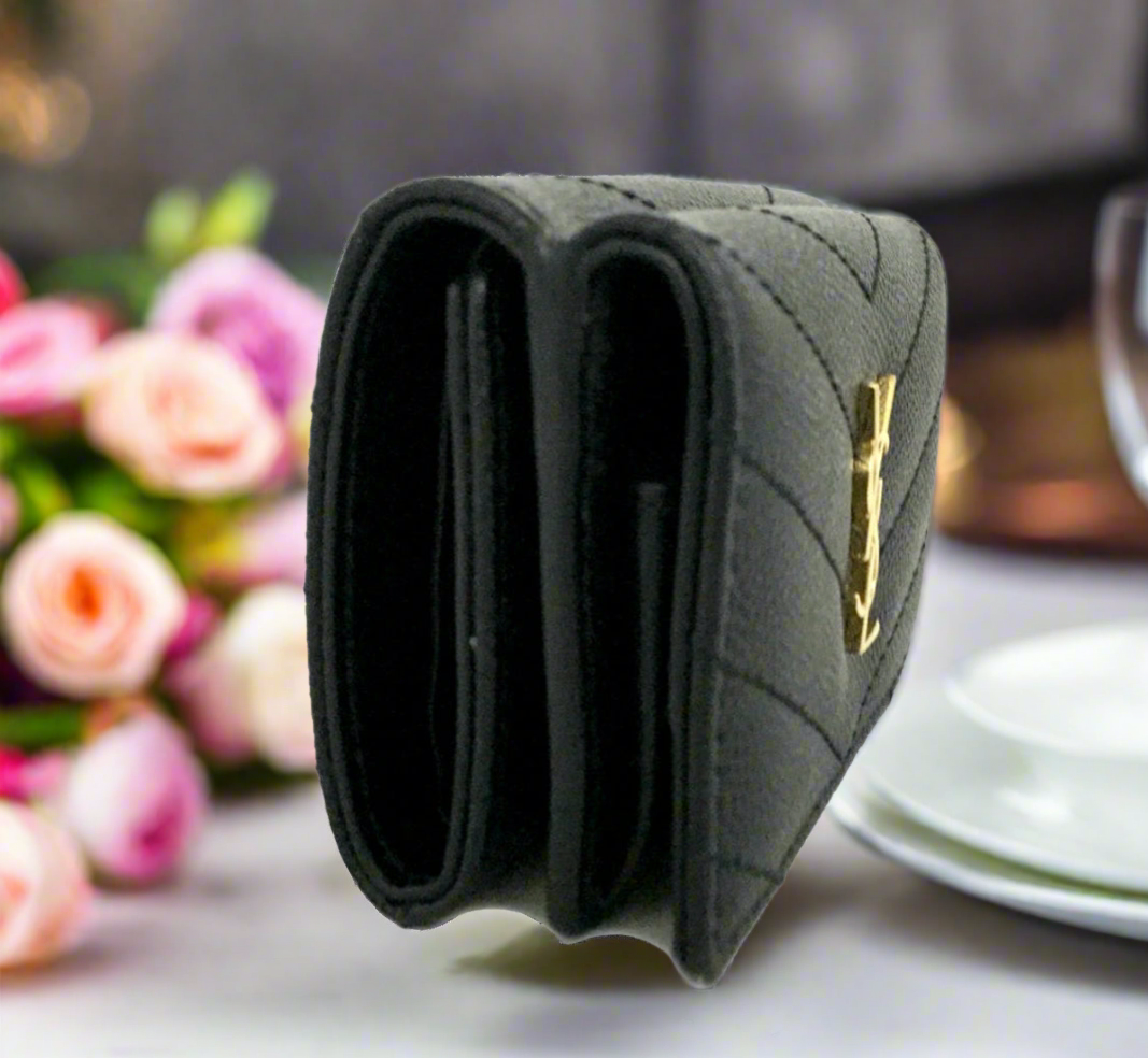 Saint Laurent Cassandra Quilted Leather Compact Trifold Wallet with COA