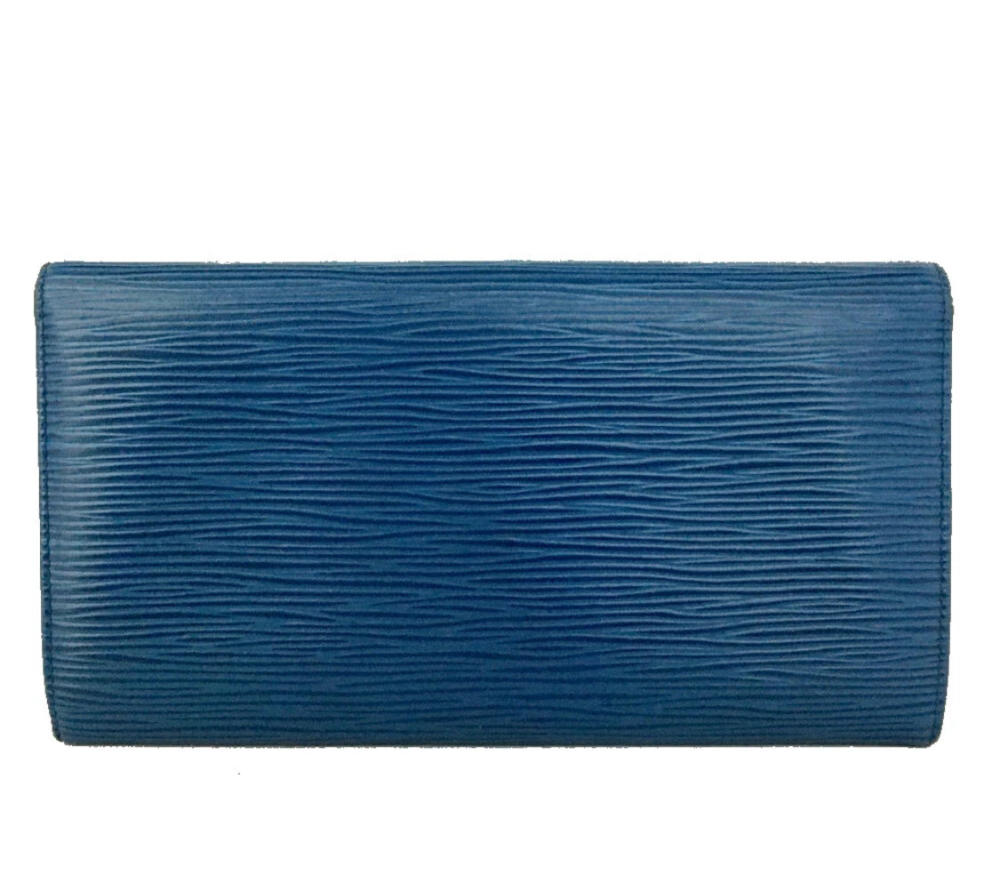 Louis Vuitton Epi Porte Feuille Sarah Blue Leather Long Bifold Wallet with COA