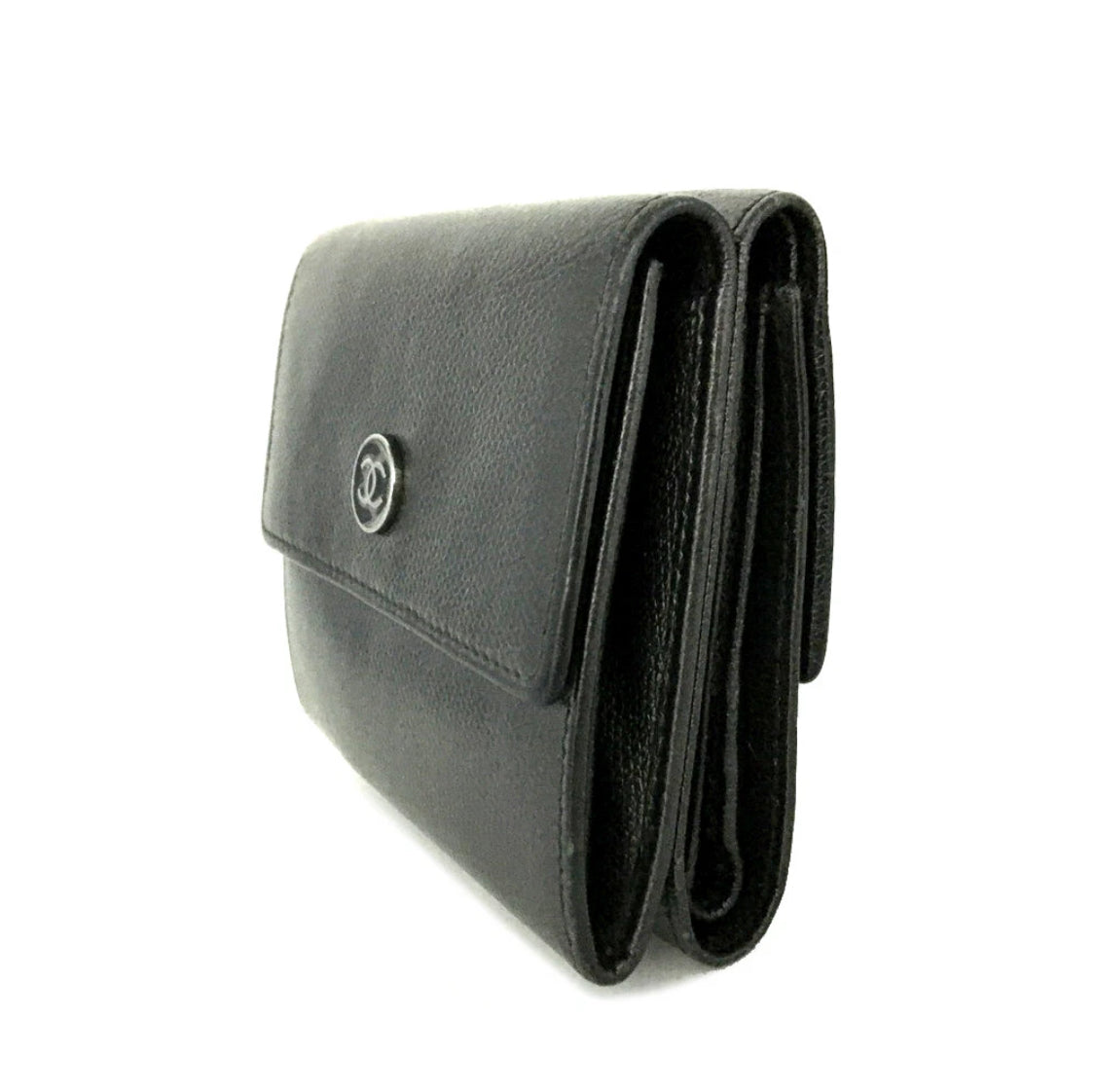 CHANEL Coco Button Leather Trifold Wallet with COA