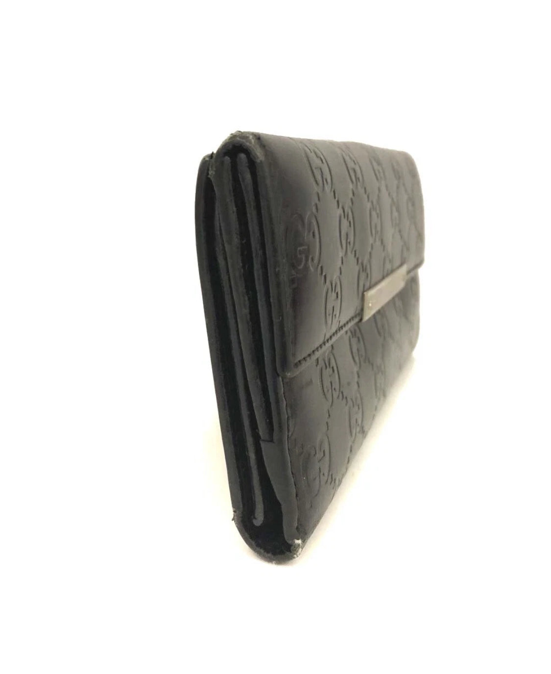 GUCCI Guccissima GG Logo Black Leather Long Bifold Wallet with COA