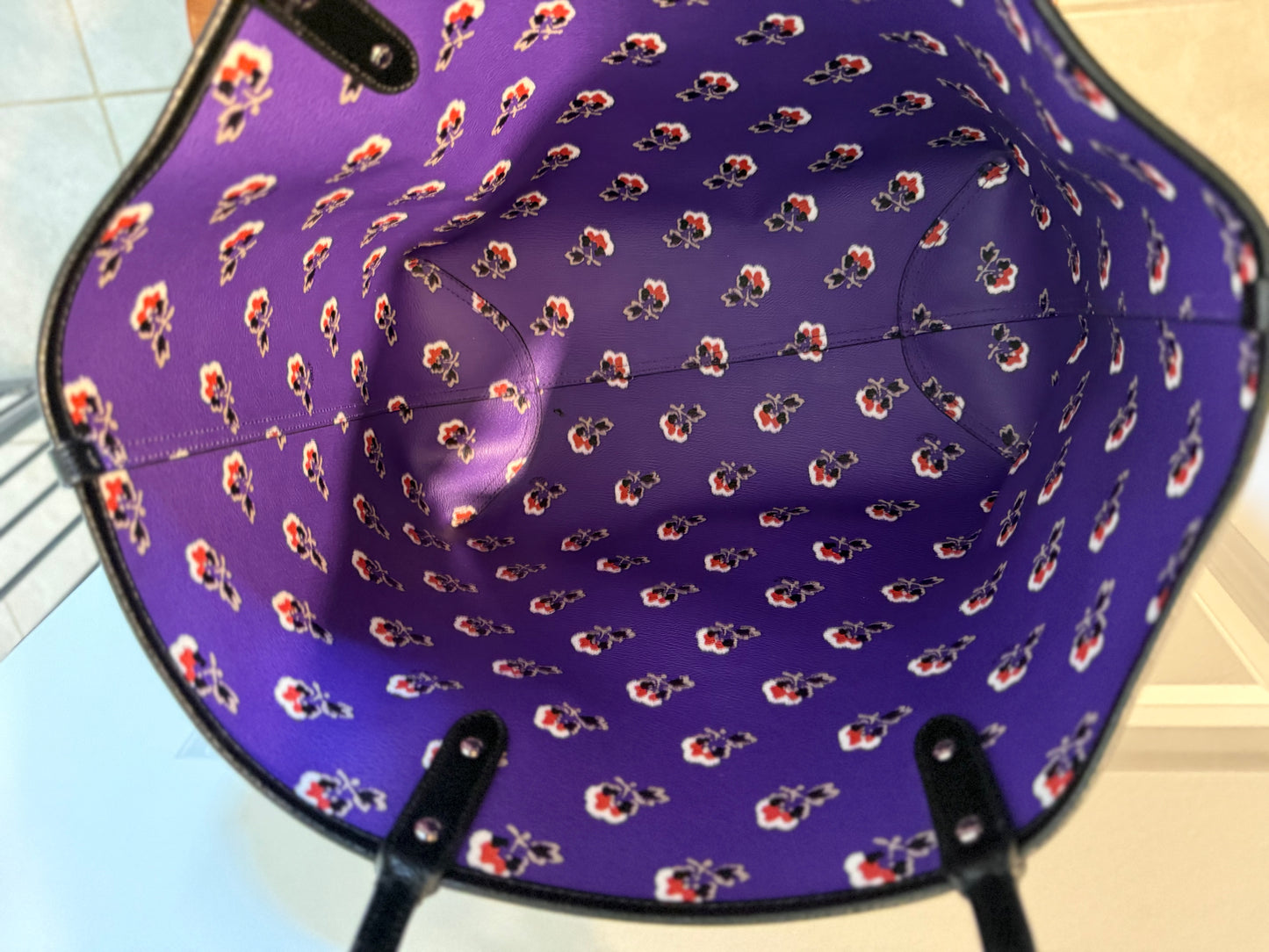 Coach Reversible City Tote with Pouch – Black & Purple Floral Interior – Like New