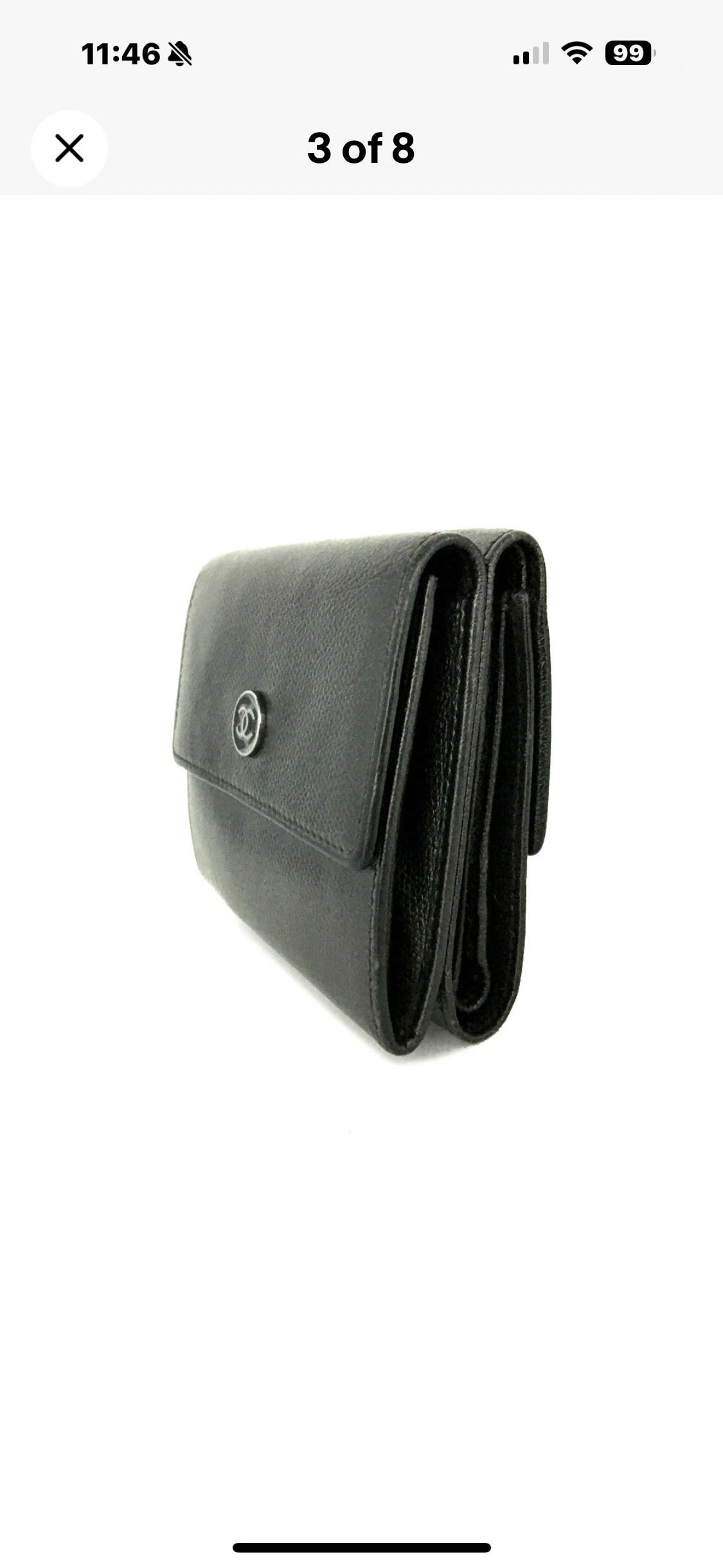 CHANEL Coco Button Leather Trifold Wallet with COA