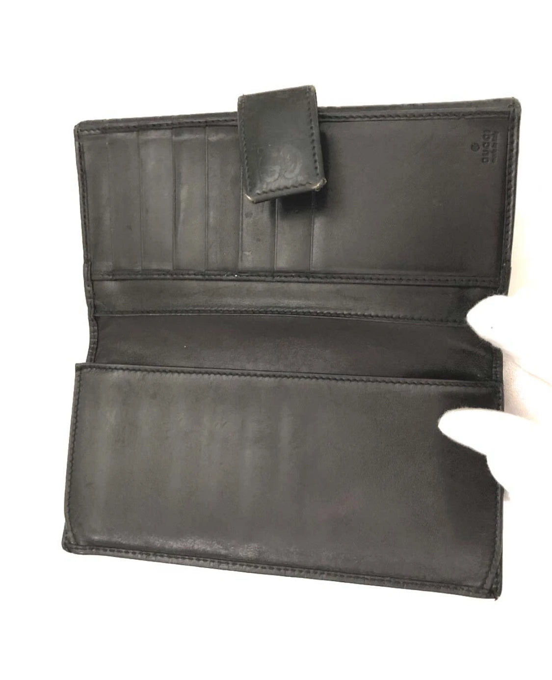 GUCCI Guccissima GG Logo Black Leather Long Bifold Wallet with COA