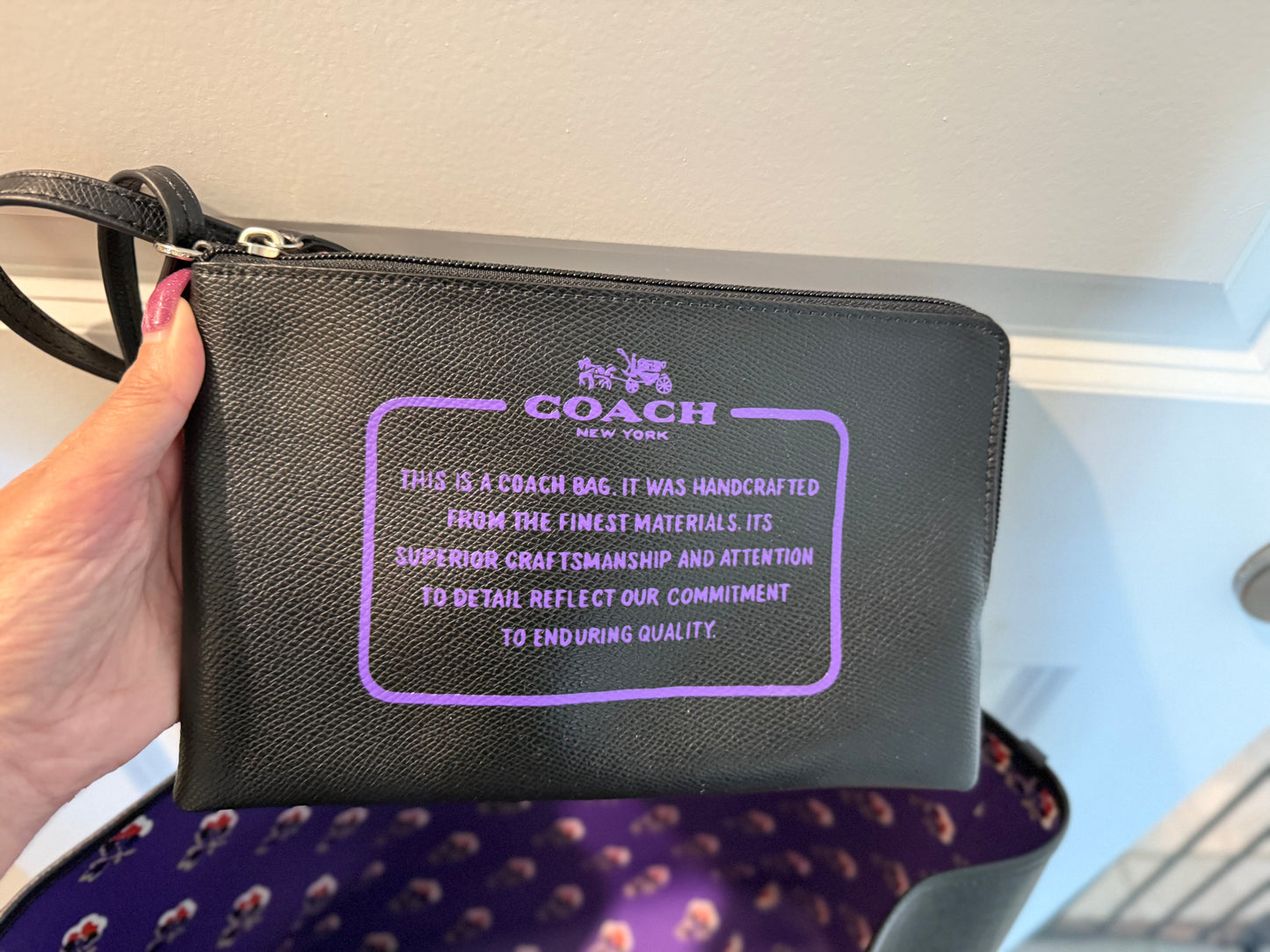 Coach Reversible City Tote with Pouch – Black & Purple Floral Interior – Like New