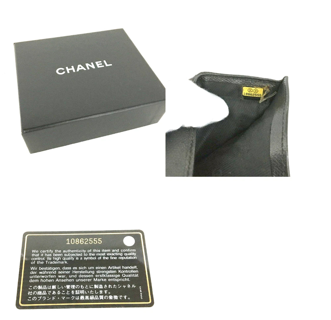 CHANEL Coco Button Leather Trifold Wallet with COA